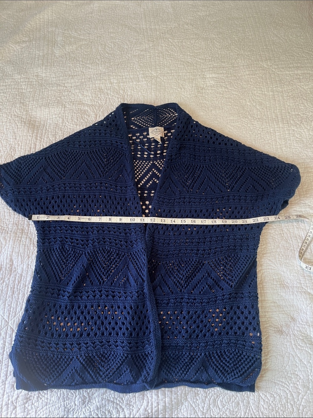 St. John's Bay Navy Open-Knit Short-Sleeve Cardigan - Picture 3 of 4